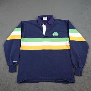 Barbarian Rugby Shirt Mens Large Blue Ireland Shamrock Irish Stripe Long Sleeve